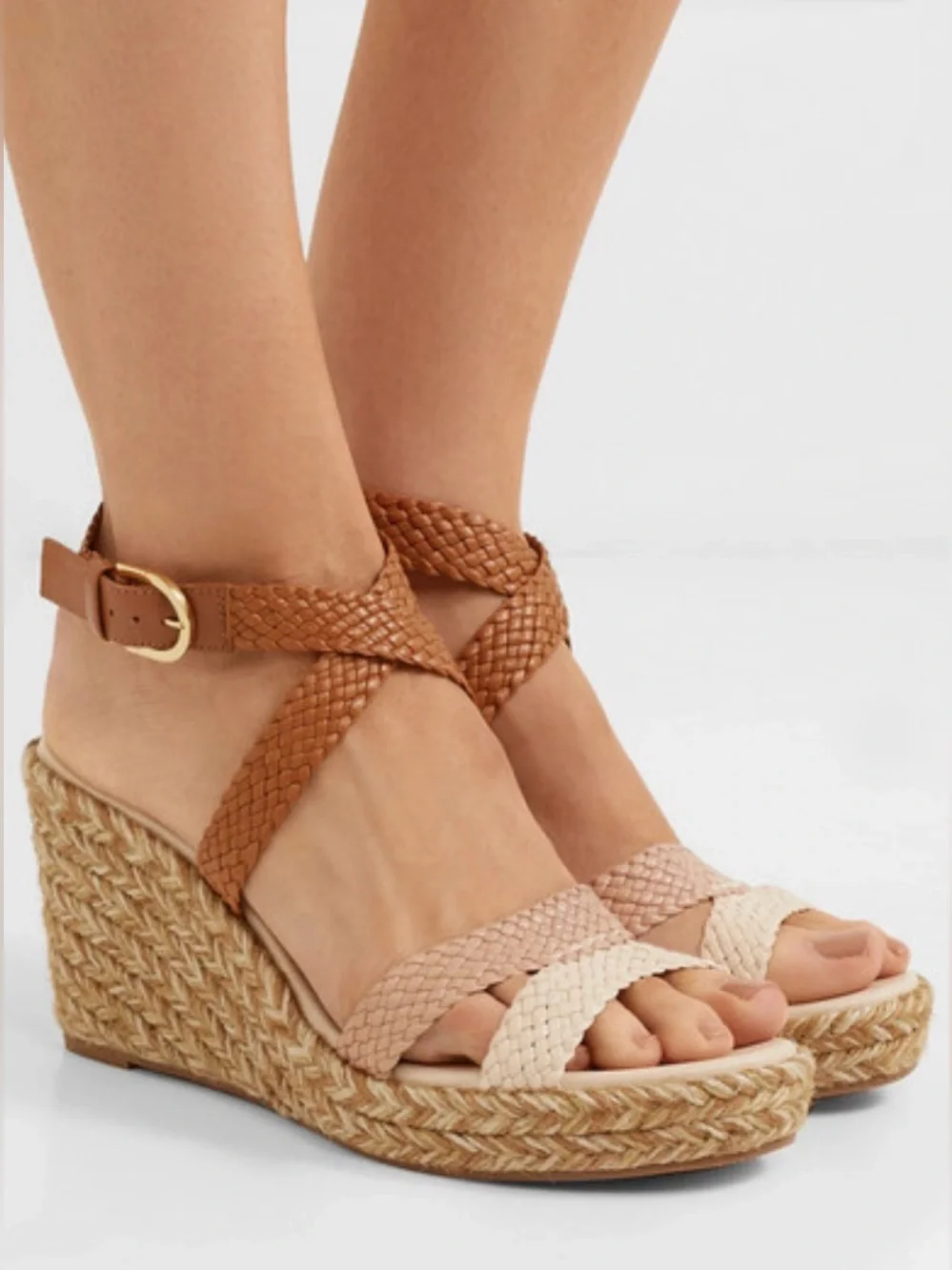 NWOT STUART WEITZMAN Elsie Color-Block Braided Leather Wedge Espadrille Sandals